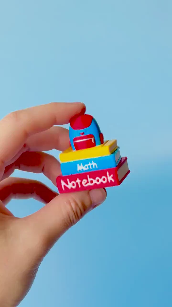 Stack of Books with Backpack Back to School Fidget Clicker with Wrist Strap or Keychain