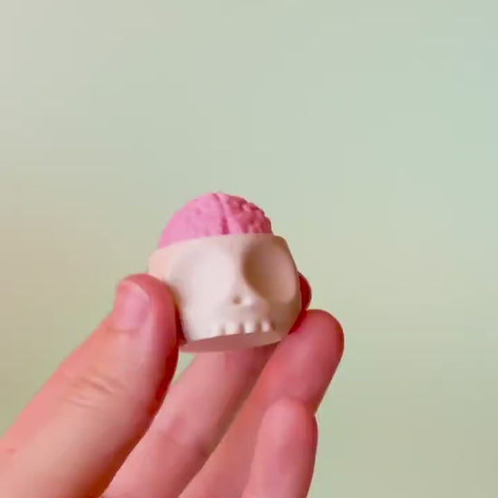 Brain in Skull Spooky Halloween Fidget Clicker with Wrist Strap or Keychain