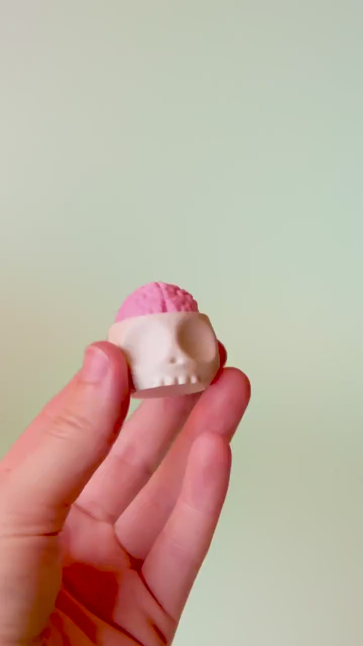 Brain in Skull Spooky Halloween Fidget Clicker with Wrist Strap or Keychain