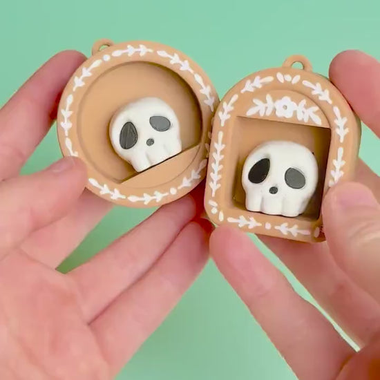 Mini Book Nook with Skull Feature Fidget Clicker with Wrist Strap or Keychain