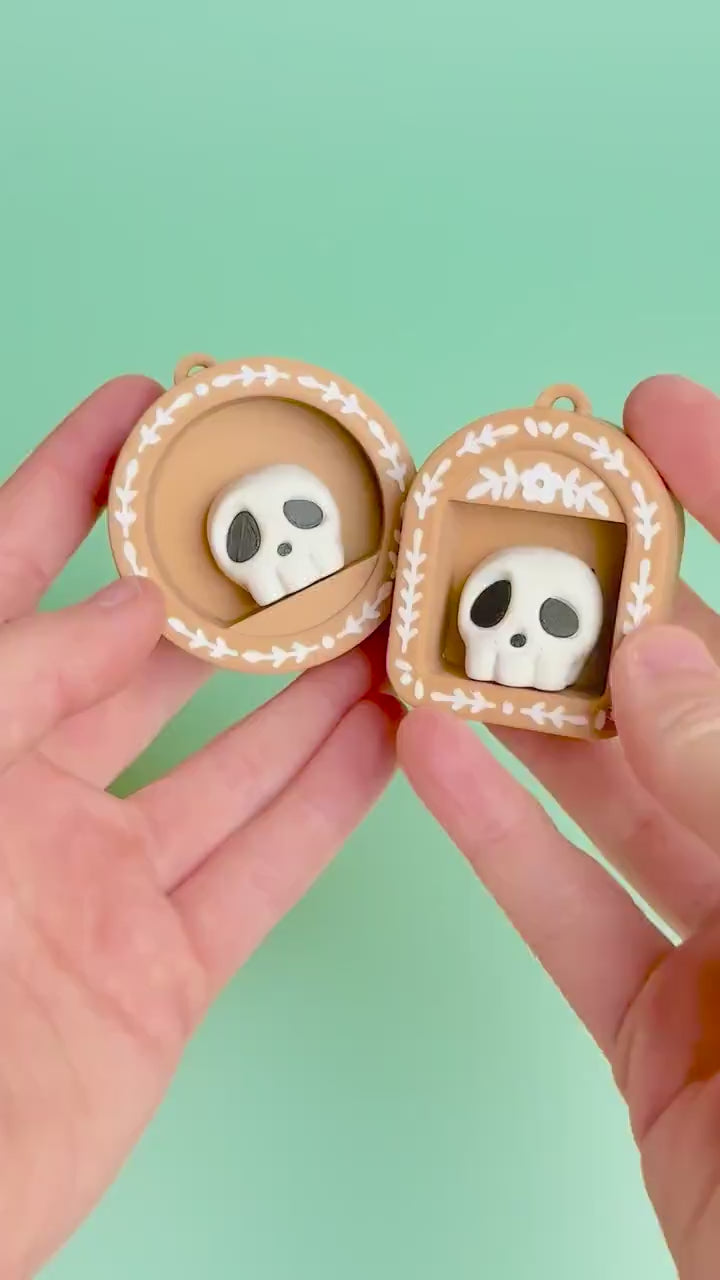 Mini Book Nook with Skull Feature Fidget Clicker with Wrist Strap or Keychain