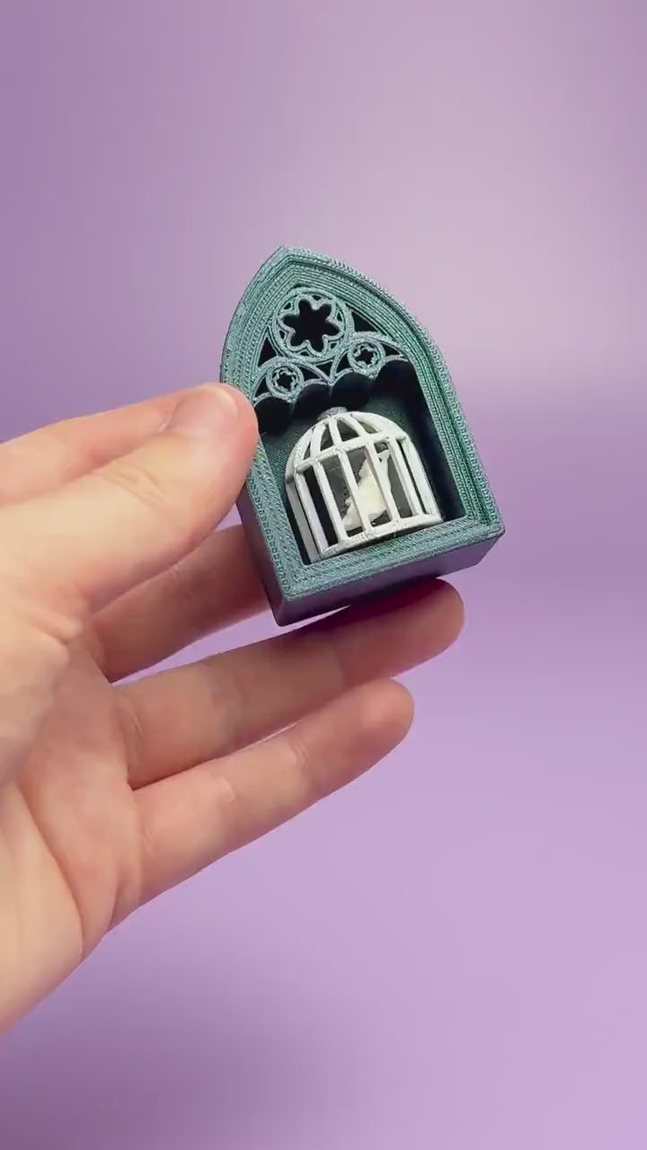 Gothic Style Mini Book Nook with Ribcage Photo Fidget Clicker with Wrist Strap or Keychain