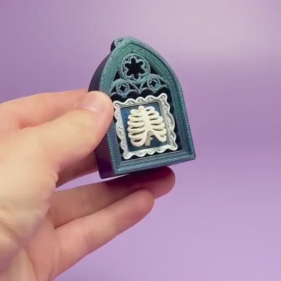 Gothic Style Mini Book Nook with Ribcage Photo Fidget Clicker with Wrist Strap or Keychain