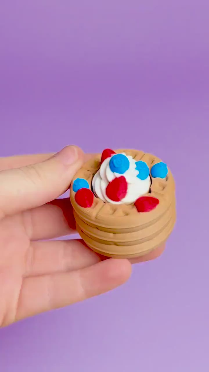 Waffle Stack with Fruit & Whipped Cream Fidget Clicker with Wrist Strap or Keychain