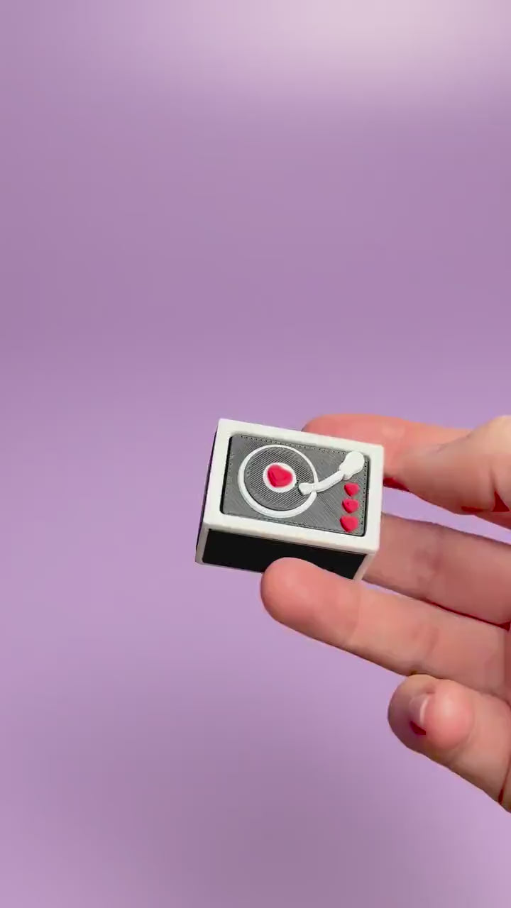 Vinyl Record Box with Hearts Valentines Fidget Clicker with Keychain or Wrist Strap