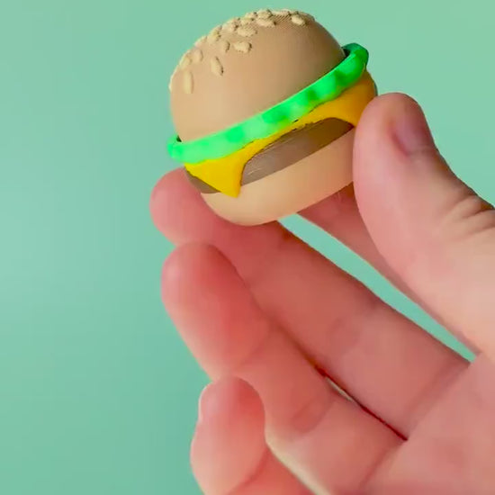 Burger Fidget Clicker with Spinning Top with Wrist Strap or Keychain