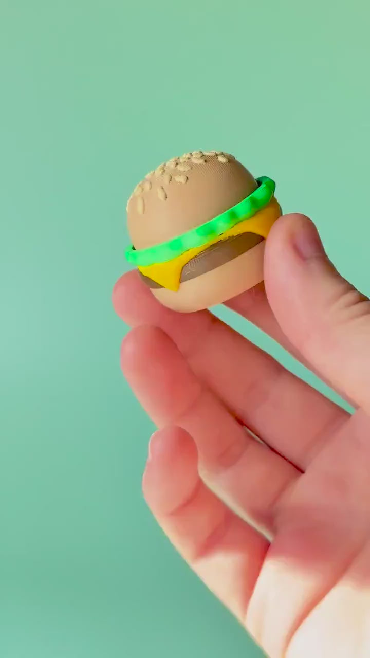 Burger Fidget Clicker with Spinning Top with Wrist Strap or Keychain