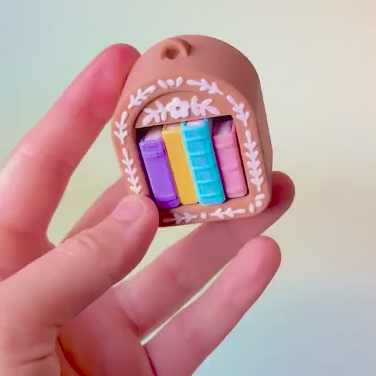 Mini Book Nook with Books Feature Fidget Clicker with Wrist Strap or Keychain