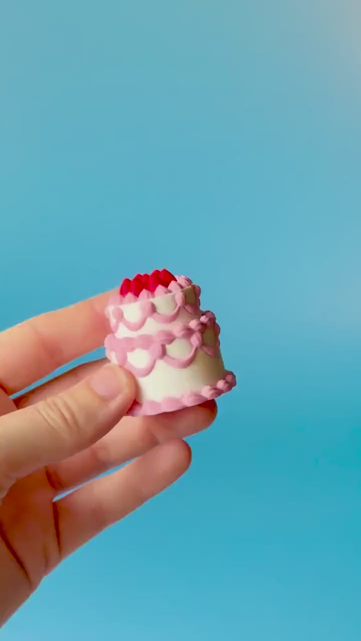 Strawberry Birthday Cake Fidget Clicker with Wrist Strap or Keychain