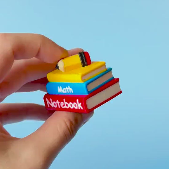 Stack of Books with Pencil Back to School Fidget Clicker with Wrist Strap or Keychain