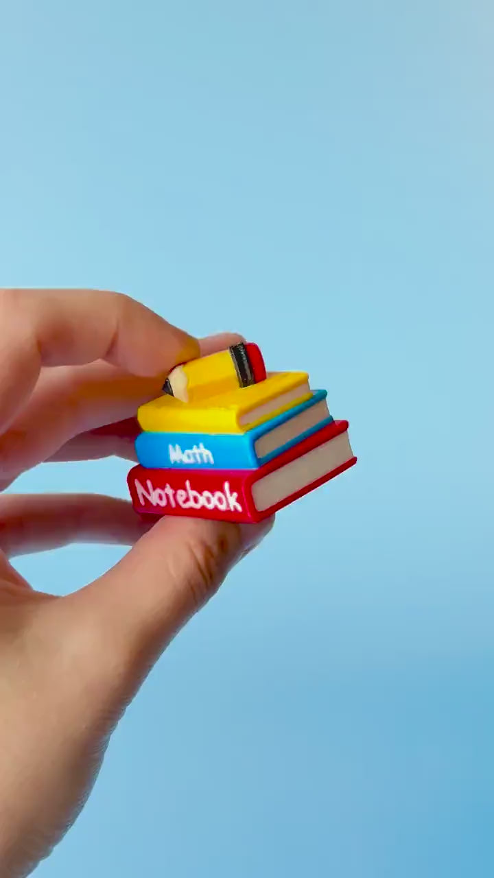 Stack of Books with Pencil Back to School Fidget Clicker with Wrist Strap or Keychain