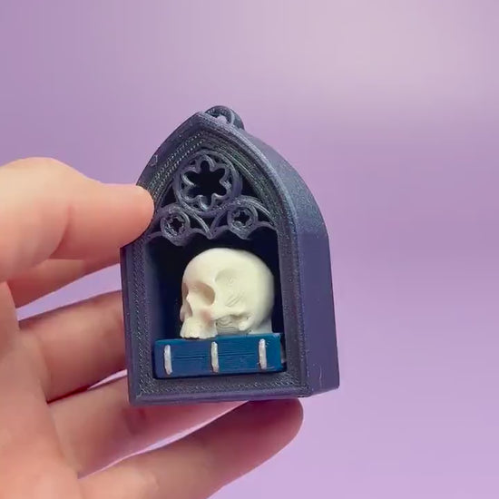 Gothic Style Mini Book Nook with Skull on Book Fidget Clicker with Wrist Strap or Keychain