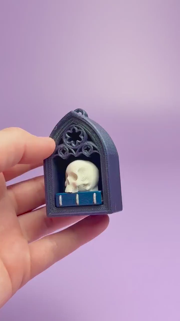 Gothic Style Mini Book Nook with Skull on Book Fidget Clicker with Wrist Strap or Keychain