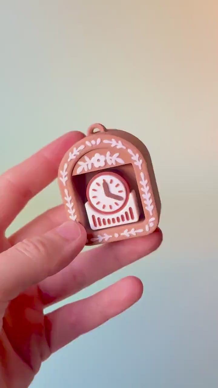 Mini Book Nook with Antique Clock Feature Fidget Clicker with Wrist Strap or Keychain