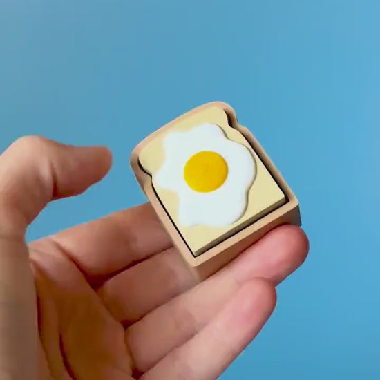 Fried Egg on Toast Fidget Clicker with Wrist Strap or Keychain