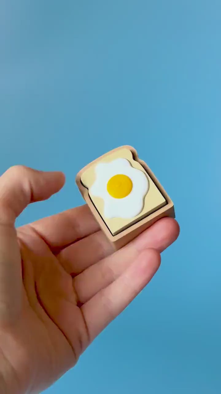 Fried Egg on Toast Fidget Clicker with Wrist Strap or Keychain